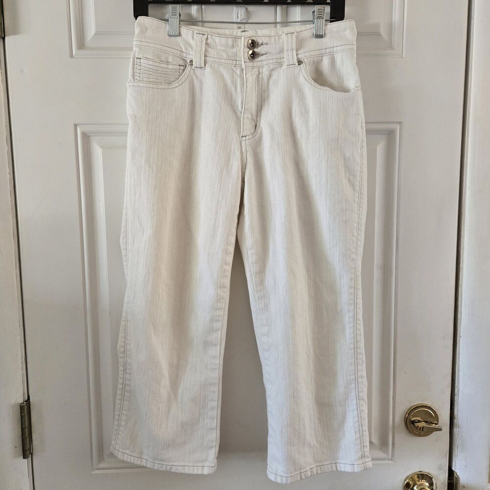 Chicos Platinum Jeans Womens 0 US 4 White Equilla Crop Straight Leg 29x21 Capris